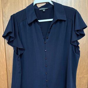 Adrianna Papell navy button front flutter sleeve blouse - XL